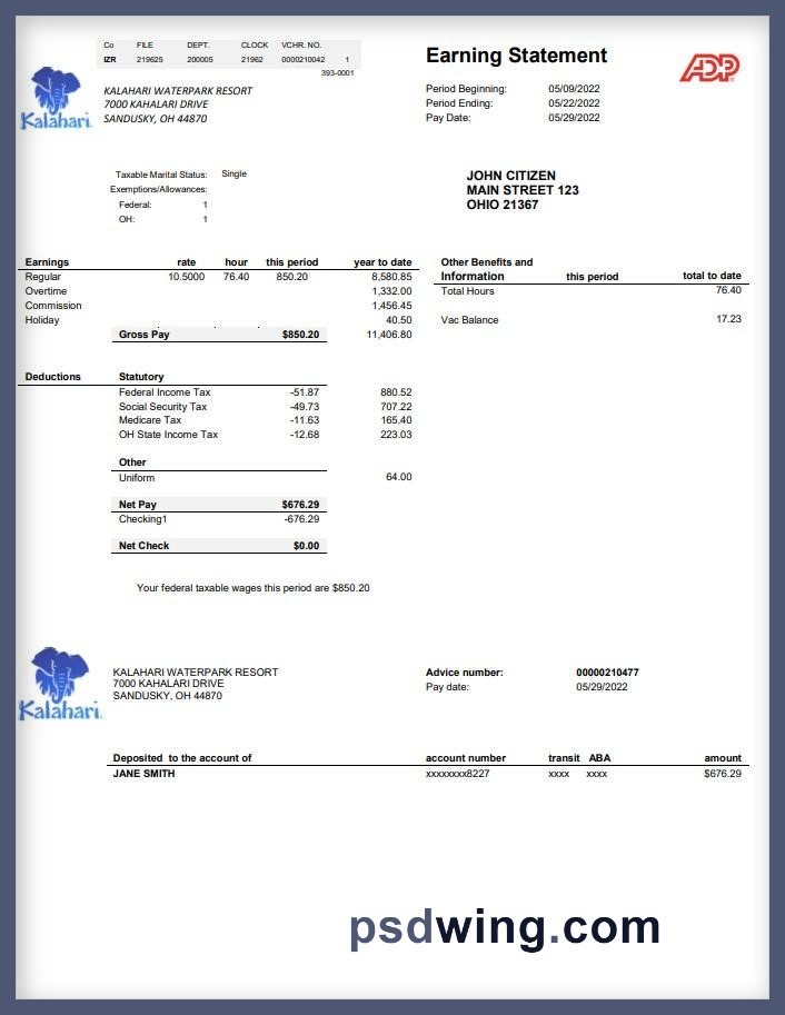 USA Ohio Kalahari Waterpark Resort Utility Bill